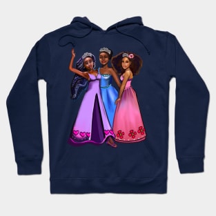 African American princesses waving. The best Gifts for black girls 2022 Three afro princesses  ! beautiful  black girls with Afro hair, brown eyes and dark brown skin. black princess Hoodie